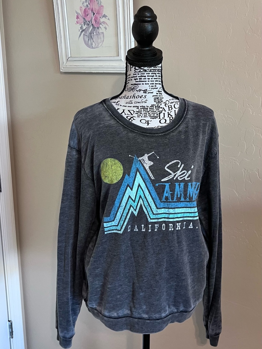 Charcoal Ski Graphic Pullover with Blue & Lime Accents